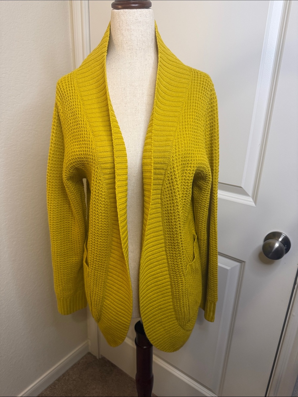 Cozy Open-Front Women's Cardigan Sweater - Mustard Yellow